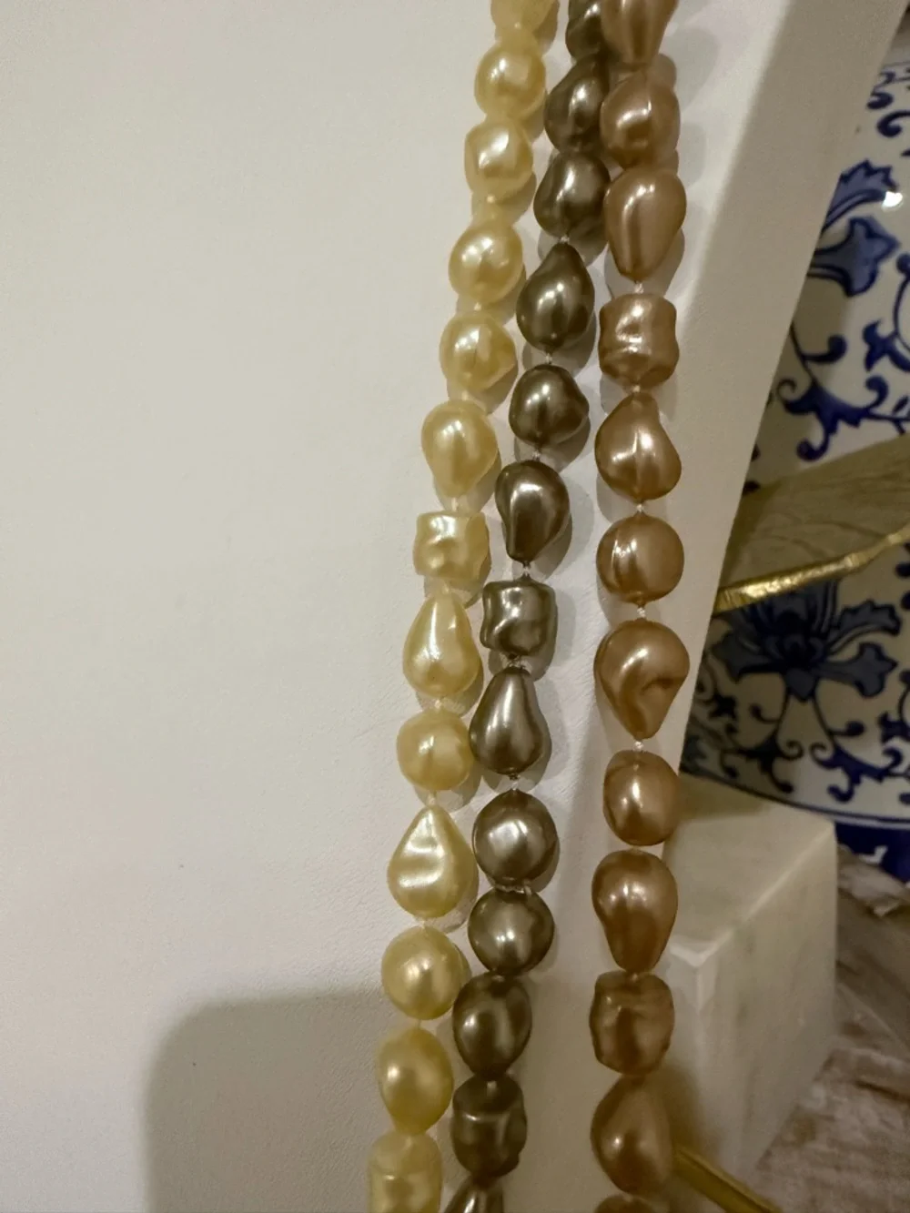 Set of 3 Long Faux Pearl Costume Necklaces